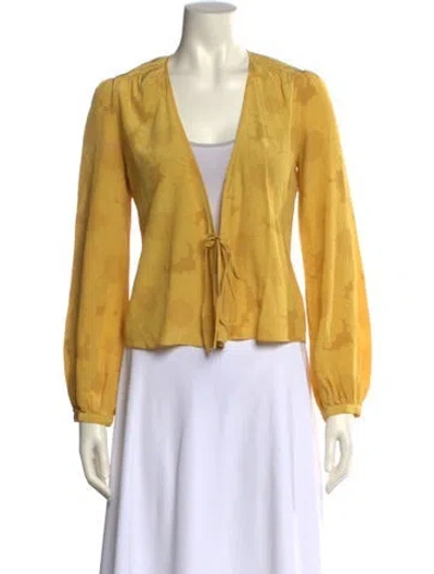 Pre-owned Réalisation Par Silk V-neck Crop Top In Yellow