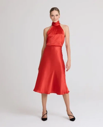 Really Wild Clothing Beatrice Silk Satin Midi Slip Skirt In Red