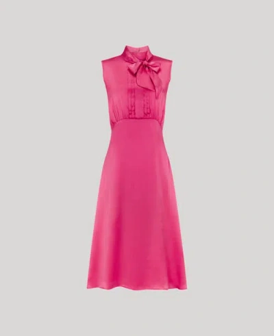 Really Wild Clothing Celeste Liberty Silk Satin Tie Neck Dress In Pink
