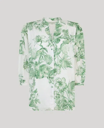Really Wild Clothing Flora Cotton Blouse In Tropical Green Floral