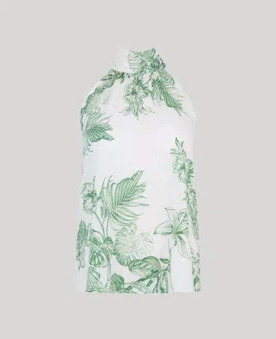 Really Wild Clothing Flora Cotton Tie Neck Shirt In Tropical Green Floral