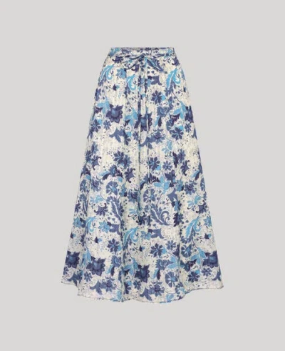 Really Wild Clothing Ivy Silk Cotton Midi Skirt In Navy Floral
