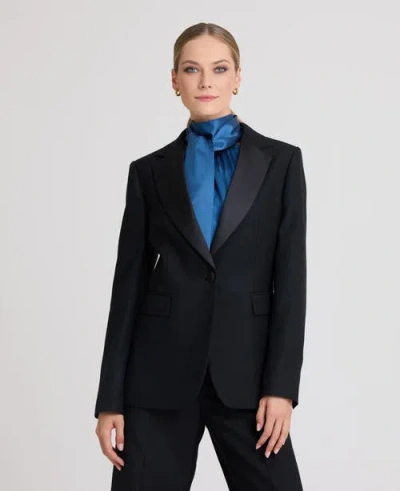 Really Wild Clothing Jessica Satin Lapel Jacket In Black