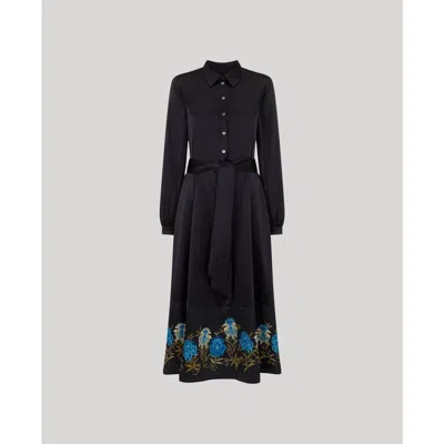 Really Wild Clothing Juliette Floral Silk Shirt Dress In Black