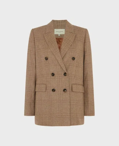 Really Wild Clothing Lennox Double Breasted Houndstooth Wool Blend Jacket In Brown
