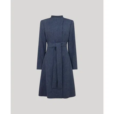 Really Wild Clothing Louise Funnel Herringbone Wool Coat In Blue