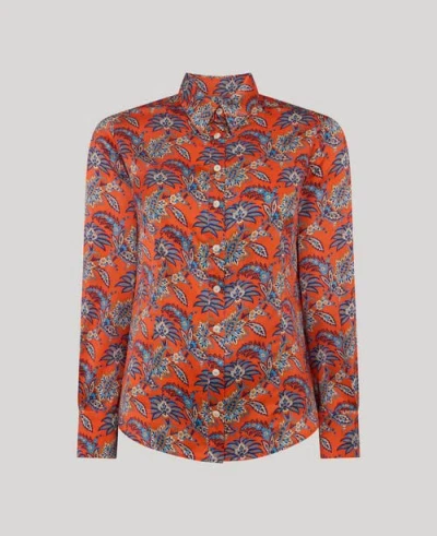 Really Wild Clothing Sidney Liberty Silk Satin Fitted Shirt In Fiery Red Orange Paisley