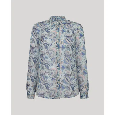 Really Wild Clothing Sophia Liberty Silk Classic Shirt In Soft Blue Multi