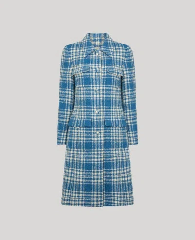 Really Wild Clothing The Lady Check Wool Coat In Blue