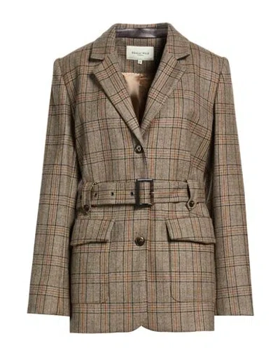 Really Wild Woman Coat Grey Size 10 Wool In Multi