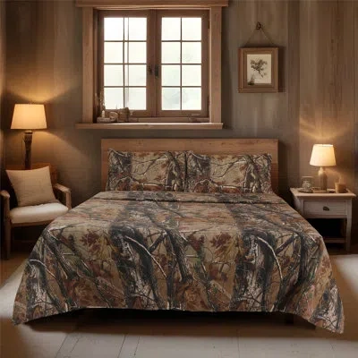 Realtree All Purpose Camo Bedding  Sheet Set Polycotton Rustic Farmhouse Bedding For Lodge, Cabin & Hunting B In Brown