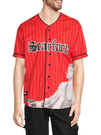 Reason Men's Pinstripe & Graphic Shirt In Red