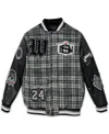 Reason Men's Tartan Varsity Jacket In Black