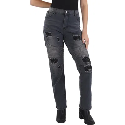 Reason Womens Distressed High Rise Straight Leg Pants In Gray