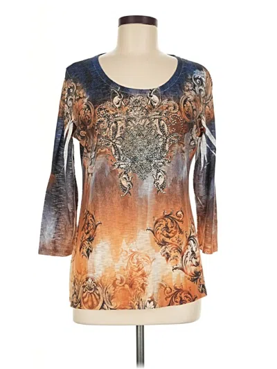 Pre-owned Reba 3/4 Sleeve Top Orange Scoop Neck Tops