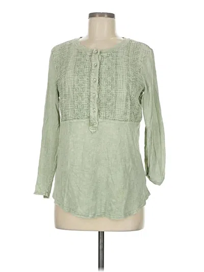 Pre-owned Reba Long Sleeve Henley Shirt In Green