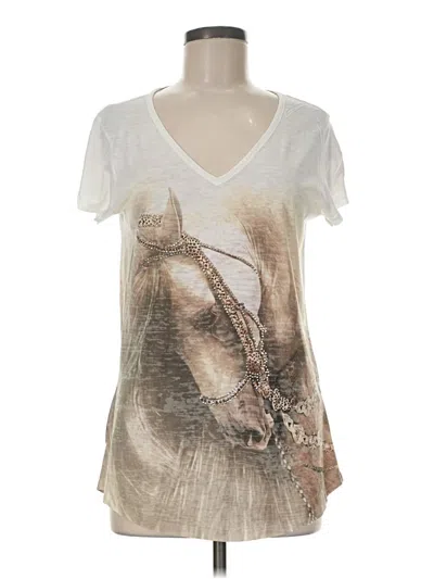 Pre-owned Reba Short Sleeve Top Ivory V-neck Tops