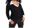 Rebdolls Trudy Contrast Collared Top In Black & White In Multi