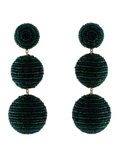Pre-owned Rebecca De Ravenel Beaded Classic 3 Drop Clip-on Earrings. In Multi