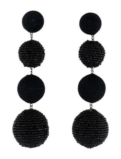 Pre-owned Rebecca De Ravenel Beaded Classic Bon Bons 4 Drop Clip-on Earrings In Black