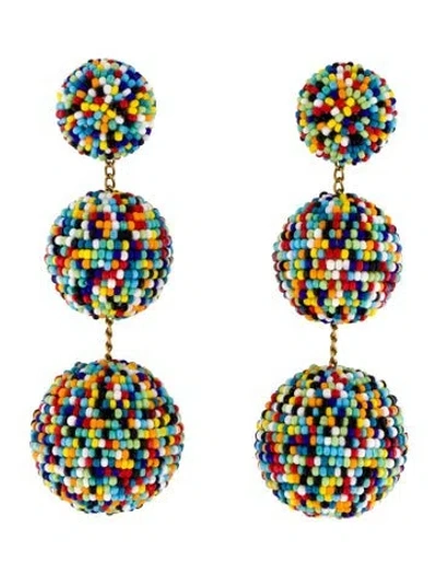 Pre-owned Rebecca De Ravenel Beaded Clip-on Earrings In Multi