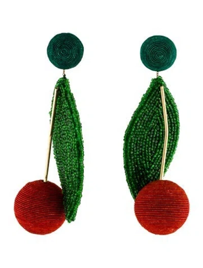 Pre-owned Rebecca De Ravenel Cord & Bead Cherry Drop Earrings In Multi