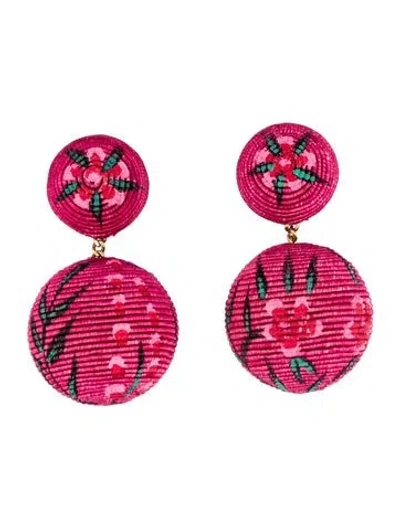 Pre-owned Rebecca De Ravenel Cord Ball Drop Earrings In Pink
