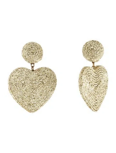 Pre-owned Rebecca De Ravenel Cord Cora Heart Drop Earrings In Gold/metallic