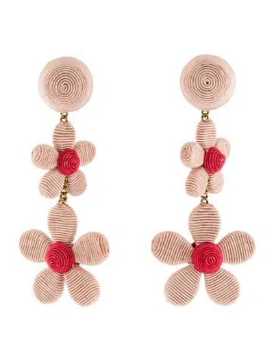 Pre-owned Rebecca De Ravenel Cord Double Flower Drop Earrings In Multicolor