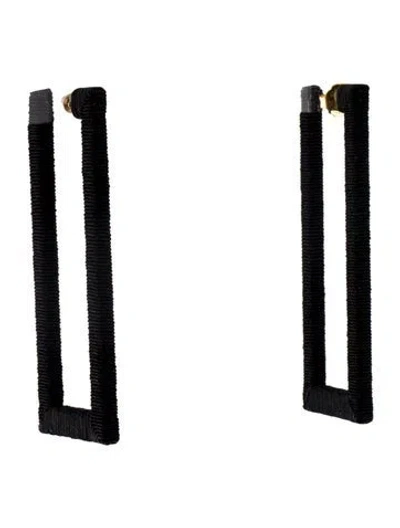 Pre-owned Rebecca De Ravenel Cord Geo Hoop Earrings In Black