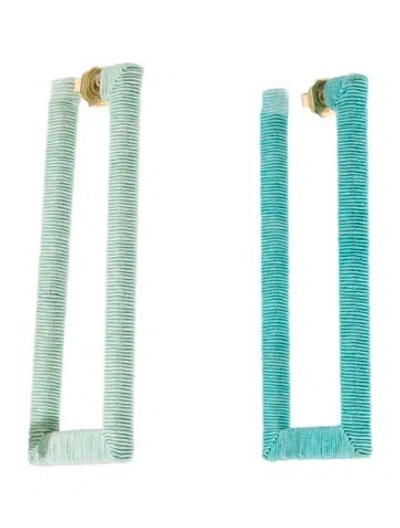 Pre-owned Rebecca De Ravenel Cord Geo Hoop Earrings In Blue/green