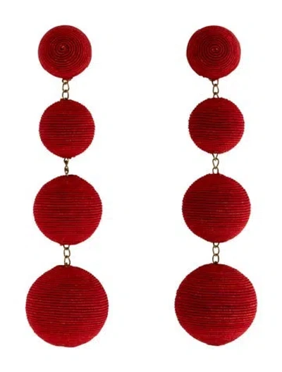Pre-owned Rebecca De Ravenel Cord Les Bon Bons Classic Four Drop Clip-on Earrings In Red