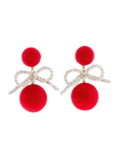 Pre-owned Rebecca De Ravenel Crystal Bow Claudia Drop Earrings In Red