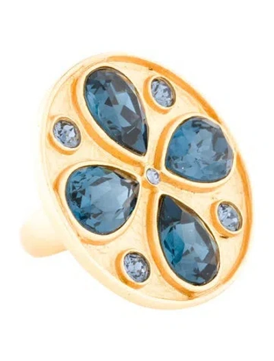 Pre-owned Rebecca De Ravenel Crystal Cocktail Ring In Blue