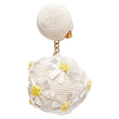 Rebecca De Ravenel Daisy Applique Clip On Drop Earrings In White