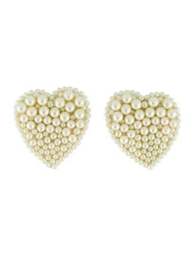 Pre-owned Rebecca De Ravenel Faux Pearl Heart Clip-on Earring In Multi