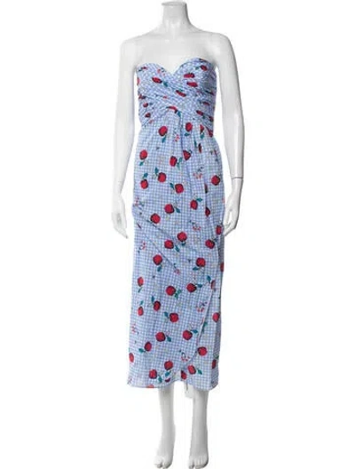 Pre-owned Rebecca De Ravenel Floral Print Long Dress In Blue