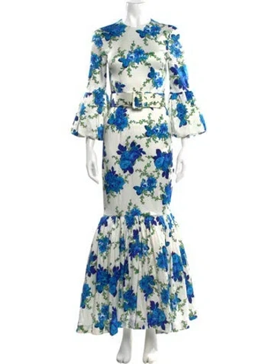 Pre-owned Rebecca De Ravenel Floral Print Long Dress In Multi