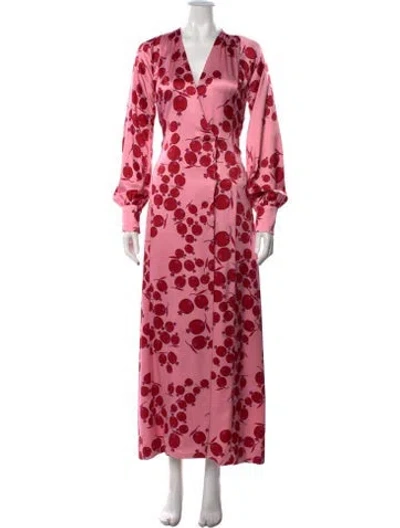 Pre-owned Rebecca De Ravenel Floral Print Long Dress In Pink