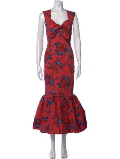 Pre-owned Rebecca De Ravenel Floral Print Midi Length Dress In Red