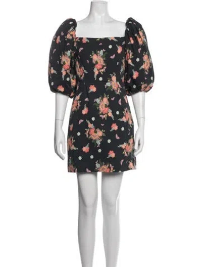 Pre-owned Rebecca De Ravenel Floral Print Mini Dress In Black/blue