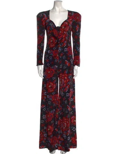Pre-owned Rebecca De Ravenel Floral Print Square Neckline Jumpsuit In Multi