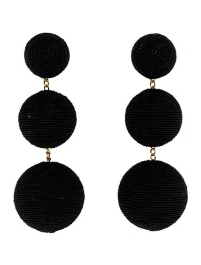 Pre-owned Rebecca De Ravenel Le Bonbons Classic Cord Wrapped 3 Drop Earrings In Black