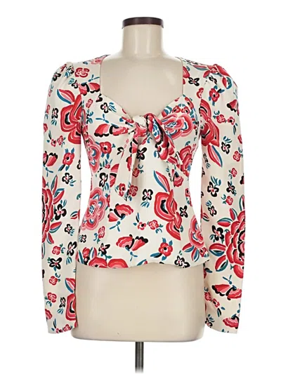 Pre-owned Rebecca De Ravenel Long Sleeve Silk Top Ivory Sweetheart Neckline Tops