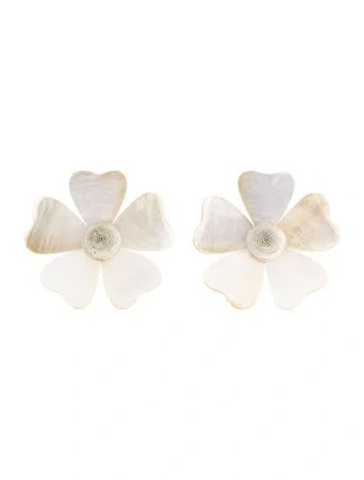 Pre-owned Rebecca De Ravenel Mother Of Pearl Flower Clip-on Earrings In Multi