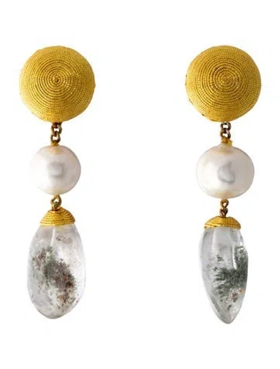 Pre-owned Rebecca De Ravenel Pearl & Cord Clip-on Drop Earrings In Multi