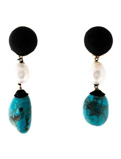 Pre-owned Rebecca De Ravenel Pearl & Cord Clip-on Earrings In Black