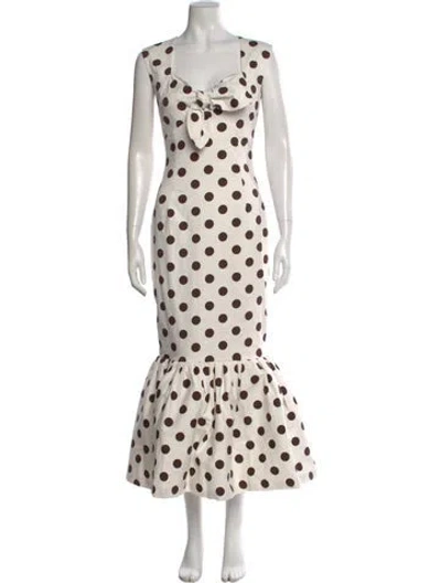 Pre-owned Rebecca De Ravenel Polka Dot Print Long Dress In Brown/white