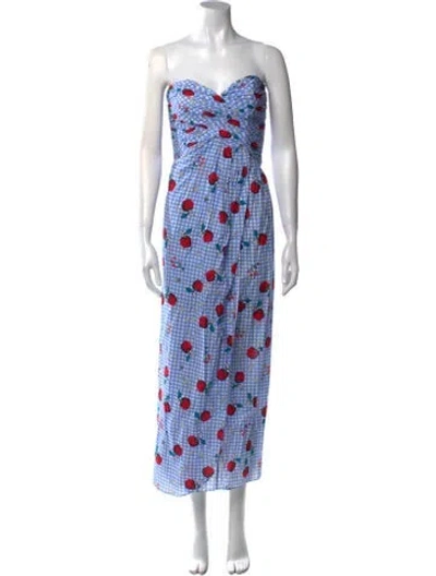 Pre-owned Rebecca De Ravenel Printed Long Dress In Blue
