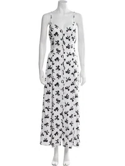 Pre-owned Rebecca De Ravenel Printed Long Dress In White